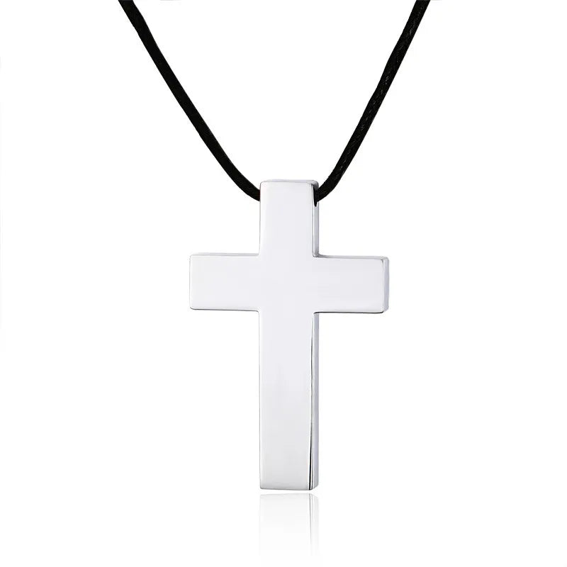 Classic Black Cross Pendant with Rope Chain Necklace Stainless Steel Men's Jewelry Simple Style Crucifix Choker Colar