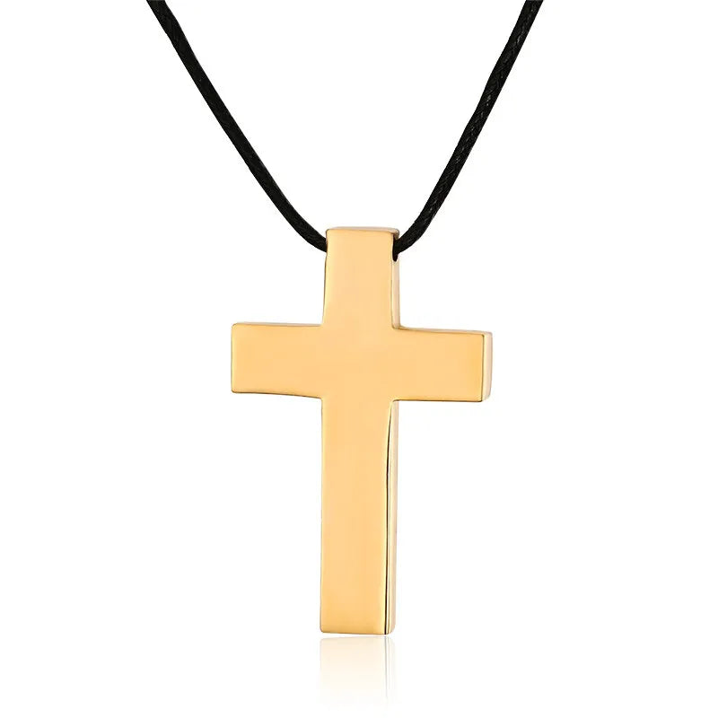 Classic Black Cross Pendant with Rope Chain Necklace Stainless Steel Men's Jewelry Simple Style Crucifix Choker Colar