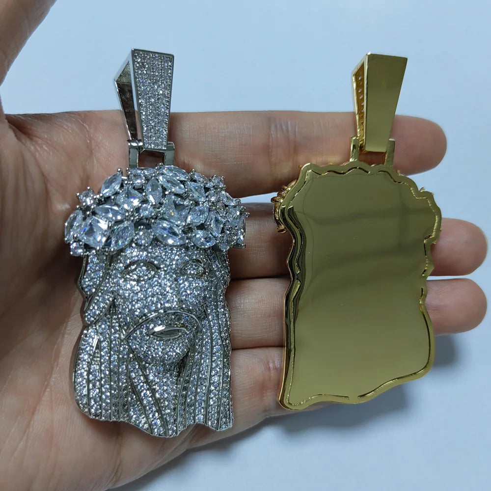 CZ Stone Paved Bling Iced Out Big JESUS PIECES Pendants Necklaces for Men  Jewelry with 14MM cuban chain